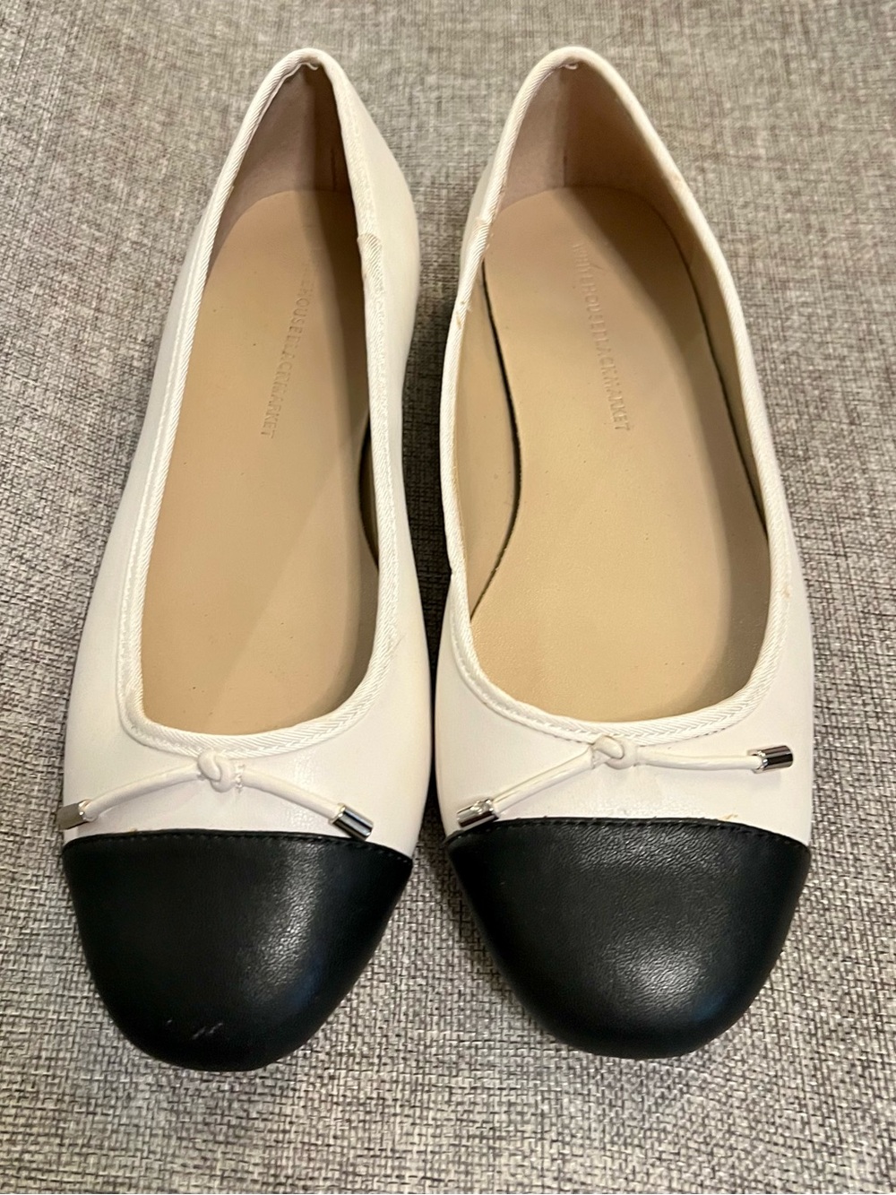 White House Black Market Ecru & Black Cap-Toe Ballet Flats Size 7.5M
